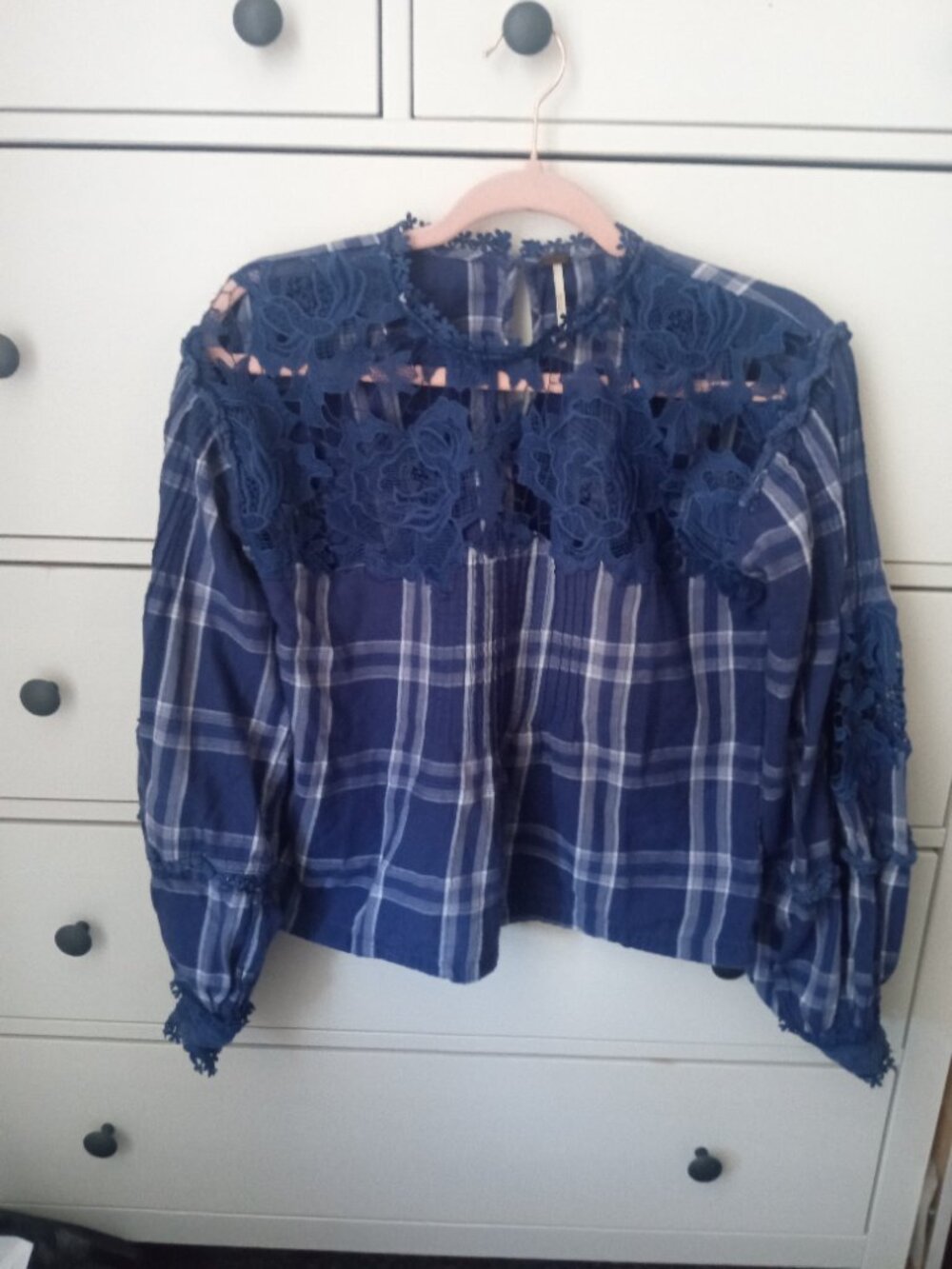 Free People Darling Diana Plaid and Lace Shirt